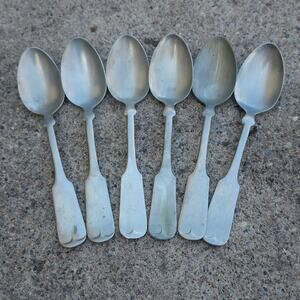 Alaska Nickel Silver Spoons Set 6 Vintage Shell Tip Fiddle Flatware Tableware